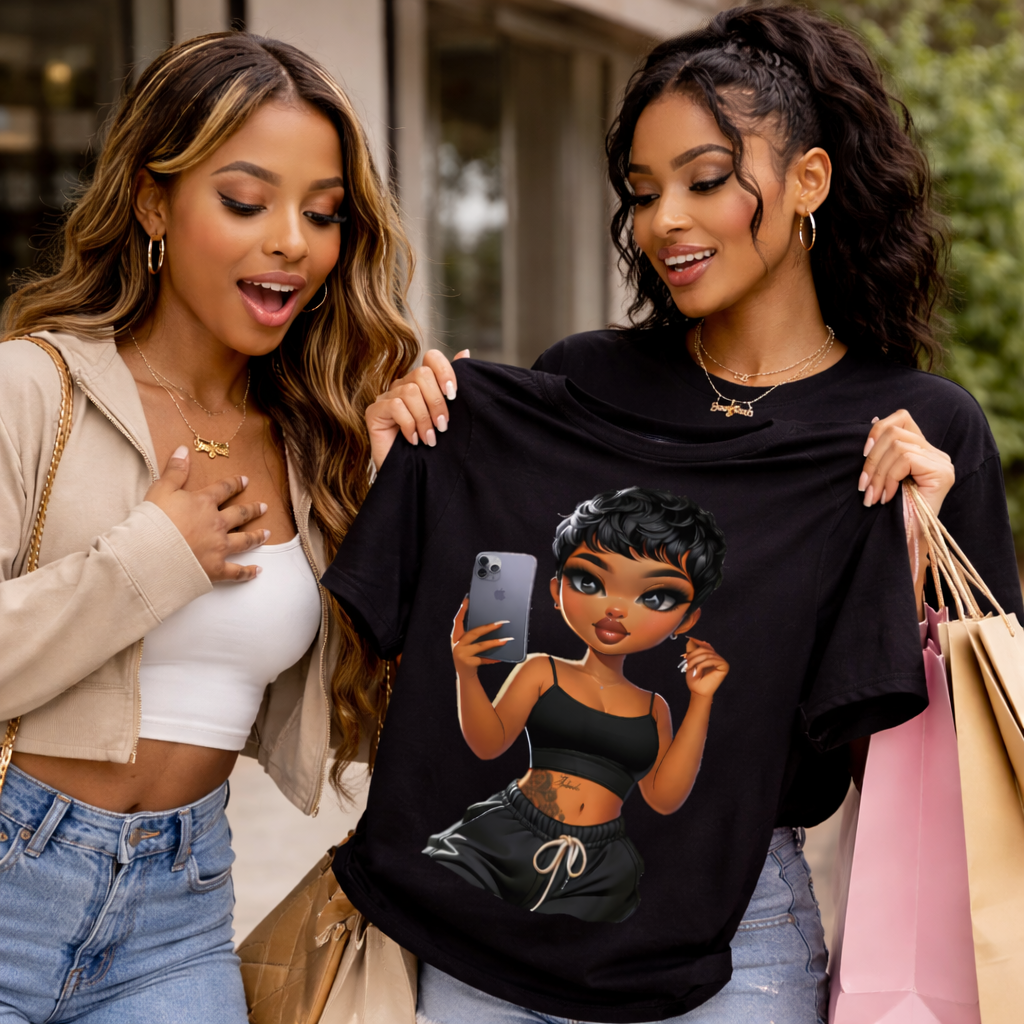 “Selfie Queen Graphic Tee – Bold Black Girl Luxury Streetwear T-Shirt”